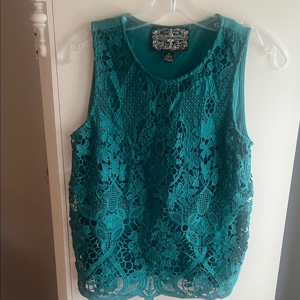 Anthropologie Green/Teal Lace Sleeveless Top